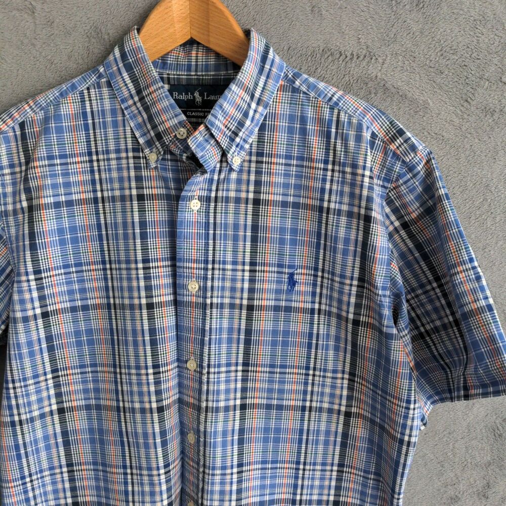 Ralph Lauren Classic Fit Oxford Shirt Sz M Plaid Pony Button Down Short Sleeve